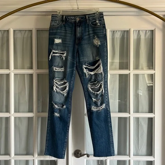 Kancan Buckle Jeans/ Ultra Highrise Taper/ Distressed Denim - Picture 2 of 6